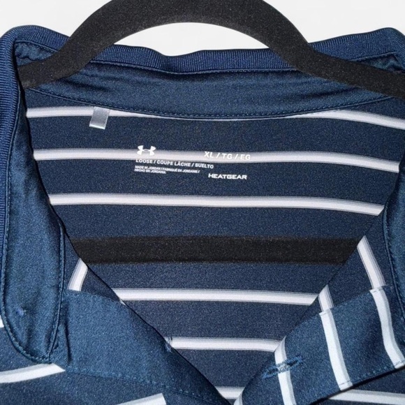Under Armour Men's Dark Blue and White Striped Polo - Picture 3 of 4